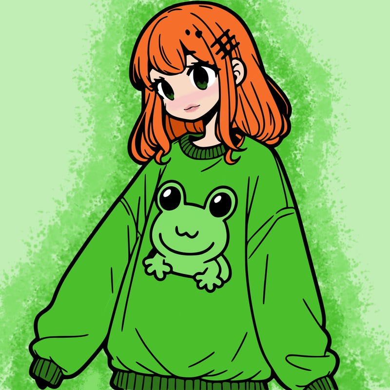 girl wearing frogging sweatshirt