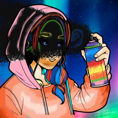 a realistic girl, spray painting