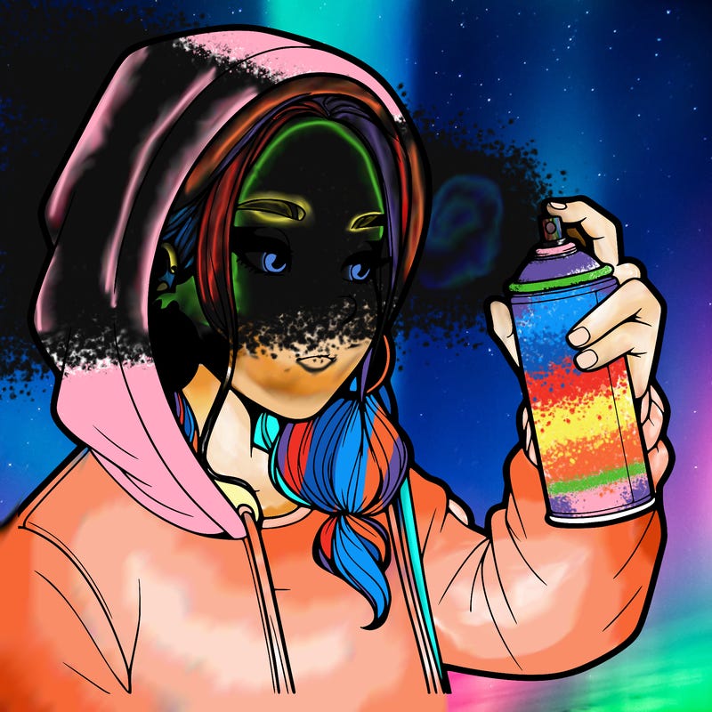 a realistic girl, spray painting