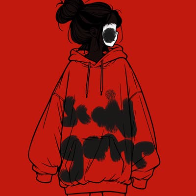 realistic girl with a oversized sweatshirt on and a bun