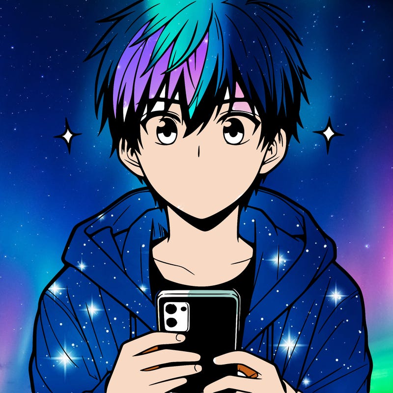 anime boy staring at phone
