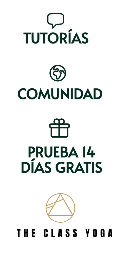 The Class Yoga - The Class Yoga app screen showing icons for tutorials community and a 14 day free trial