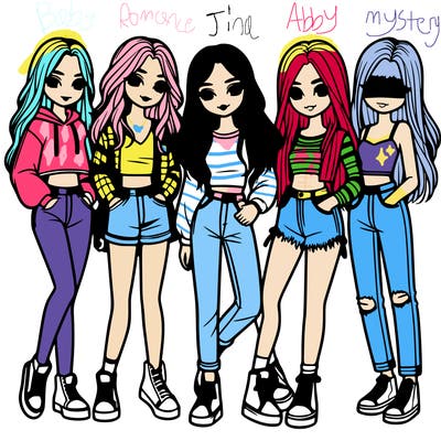 5 girls friends standing