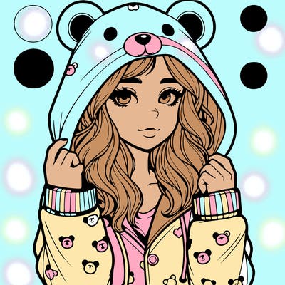 realistic girl in a animal pjs hoodie