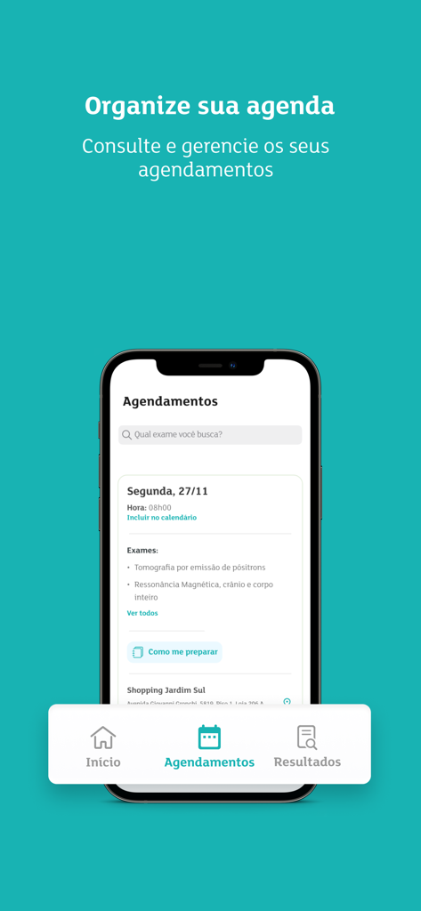 Weinmann Serdil - Interface do aplicativo Weinmann Serdil mostrando uma agenda de consultas médicas e instruções de preparo.