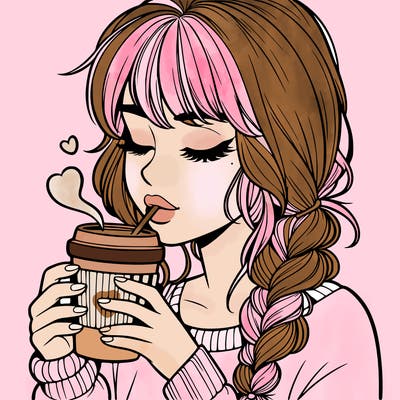 realistic girl drinking coffee