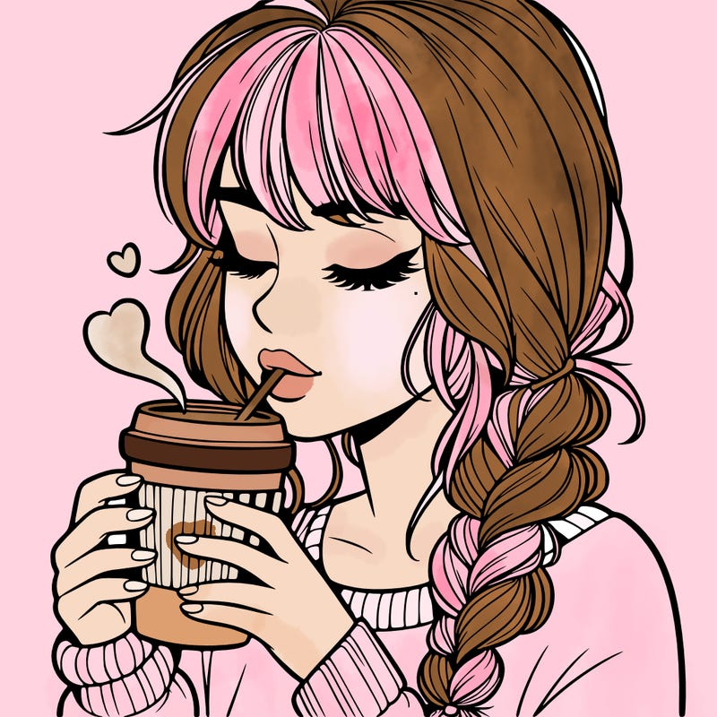 realistic girl drinking coffee
