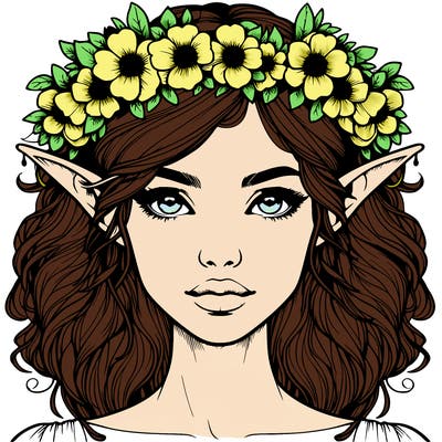 realistic female elf with flower crown