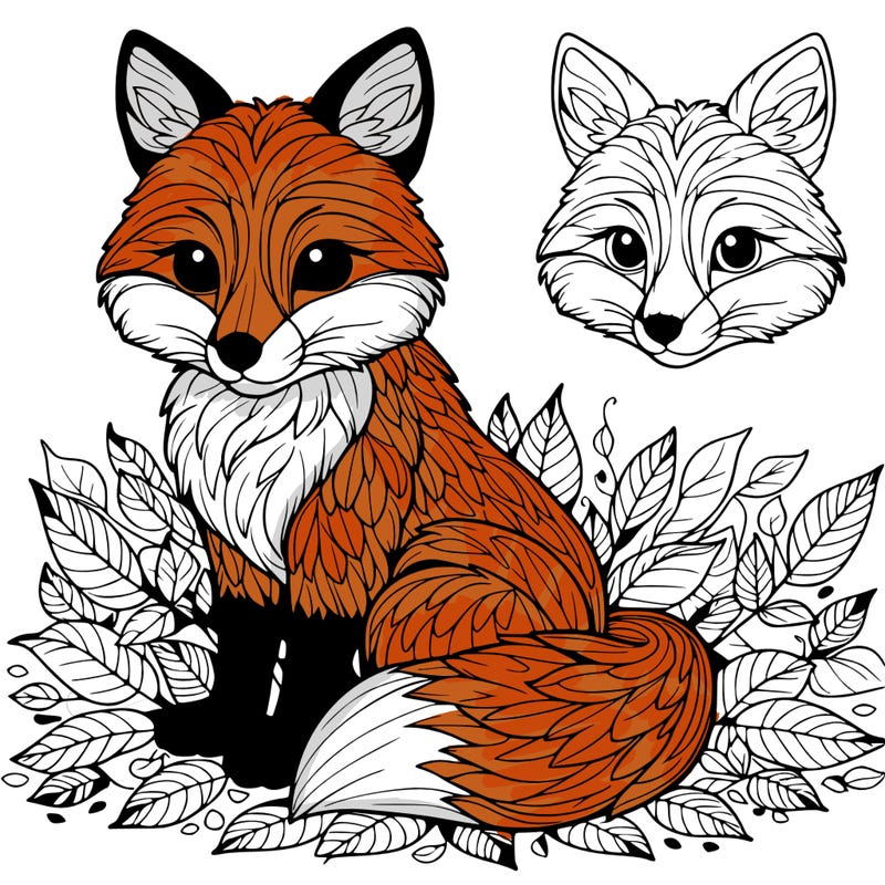 realistic fox sitting in a pile of leaves