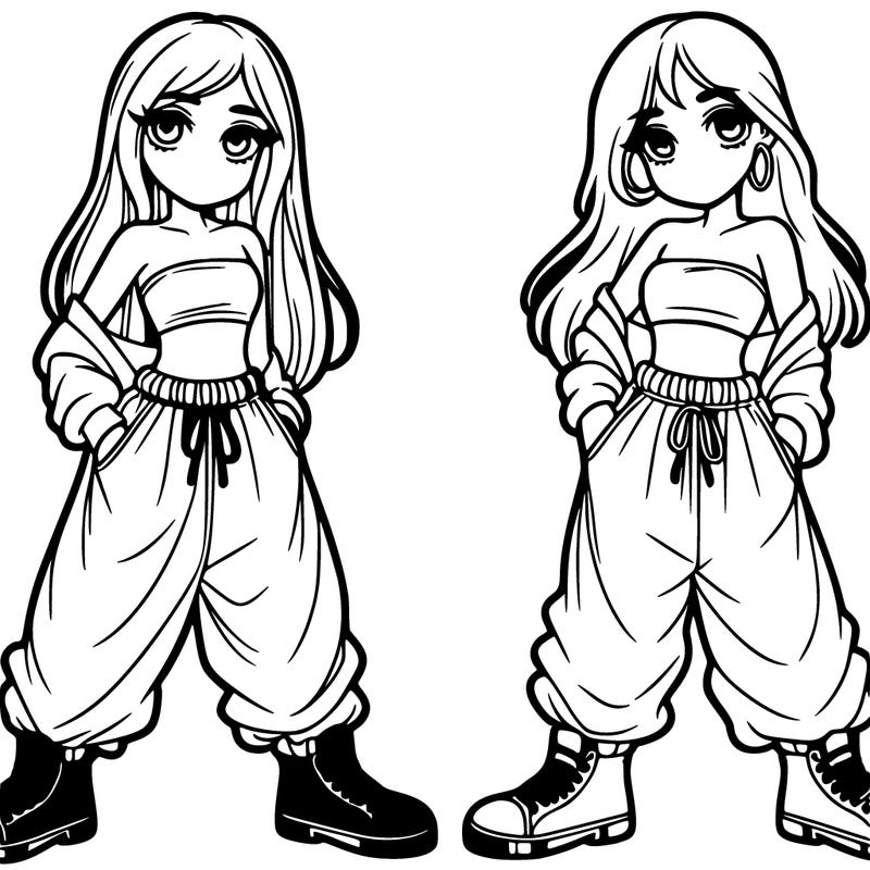 two girls in baggy pants with crop tops