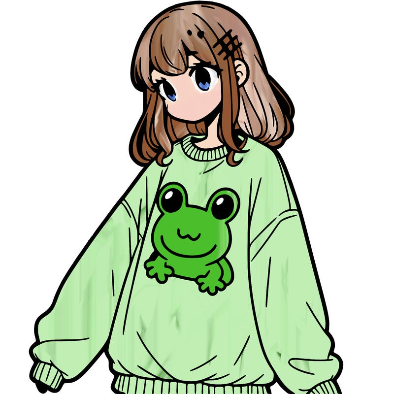 girl wearing frogging sweatshirt