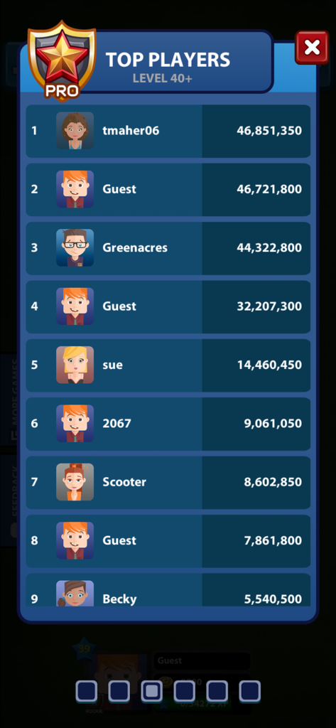 Golf Card Game Classic - Leaderboard screen showing top players rankings and scores in Golf Card Game Classic