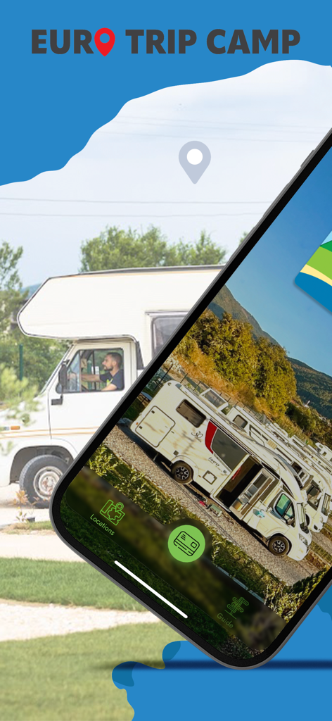 Euro Trip Camp - キャンピングカーと旅行機能を表示するユーロトリップキャンプアプリのインターフェース