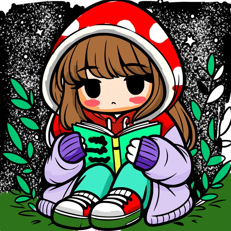 girl in oversized hoodie reading a book
