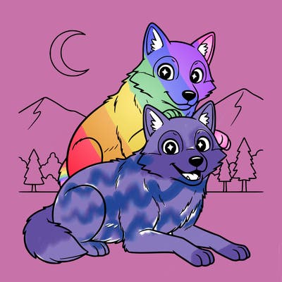 2 wolves together one on top of the other