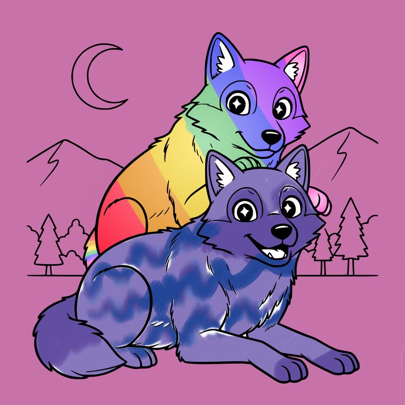 2 wolves together one on top of the other