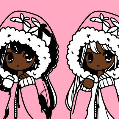 girl in pink palm puff hoodie