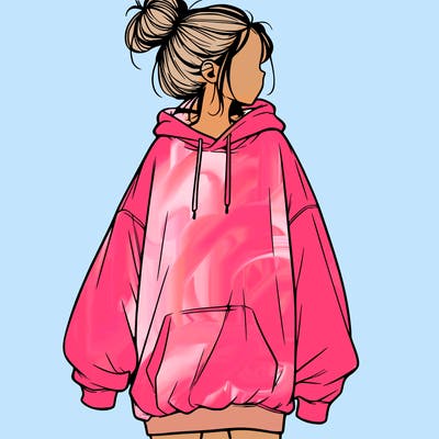 realistic girl with a oversized sweatshirt on and a bun