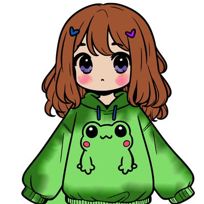 girl wearing frogging sweatshirt