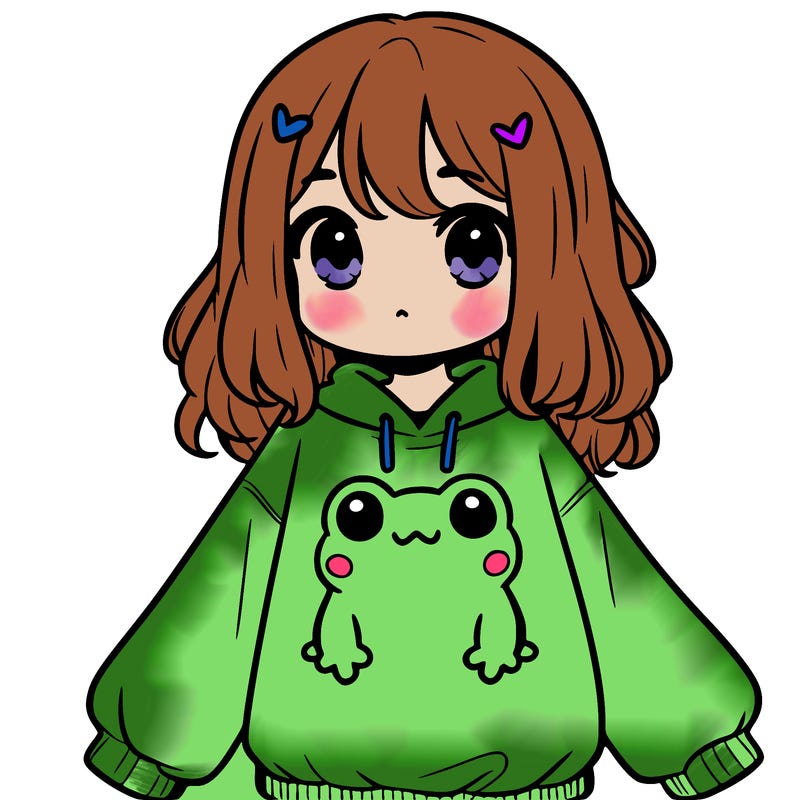 girl wearing frogging sweatshirt