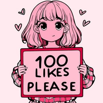 a girl holding a sign saying 100 likes please