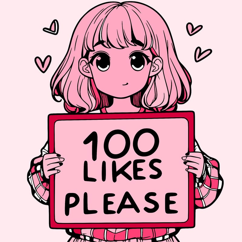 a girl holding a sign saying 100 likes please