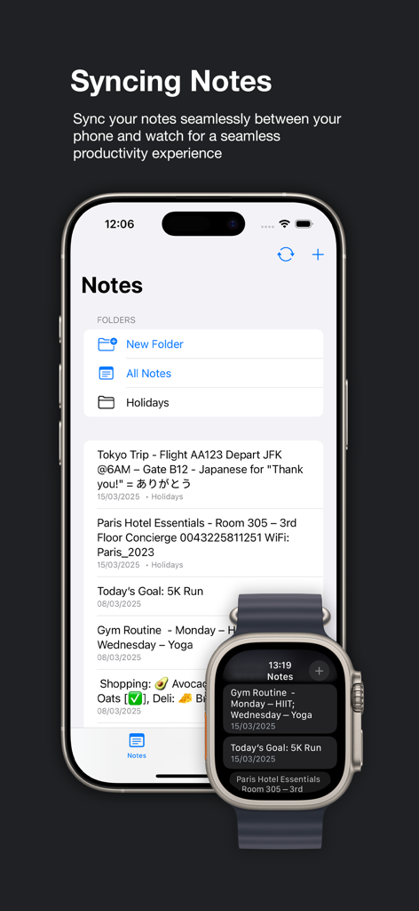 Smart Watch Notes Pro - Nahtlose Notizsynchronisierung zwischen iPhone und Apple Watch für Produktivität