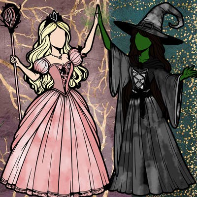 detailed realistic split of a princess and a witch