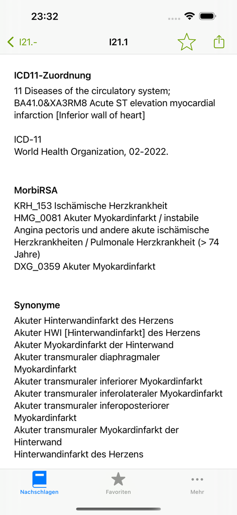 ICD 10 to ICD 11 cross reference for myocardial infarction diagnosis