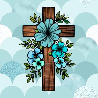cross with flowers