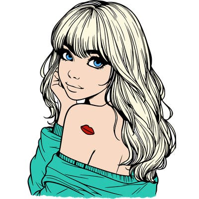 realistic girl with bangs looking over her shoulder