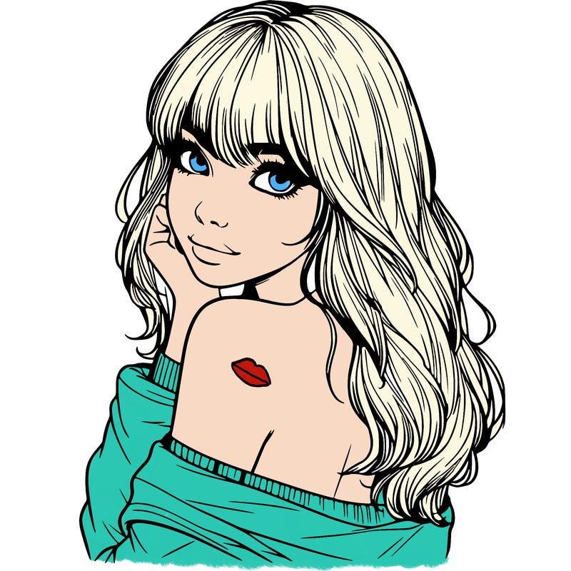 realistic girl with bangs looking over her shoulder