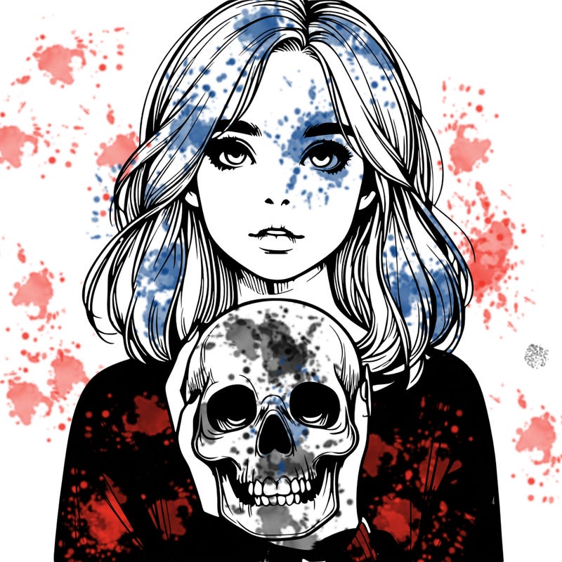 realistic girl holding a skull