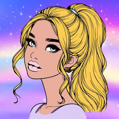 realistic girl with a ponytail on her hair and lips