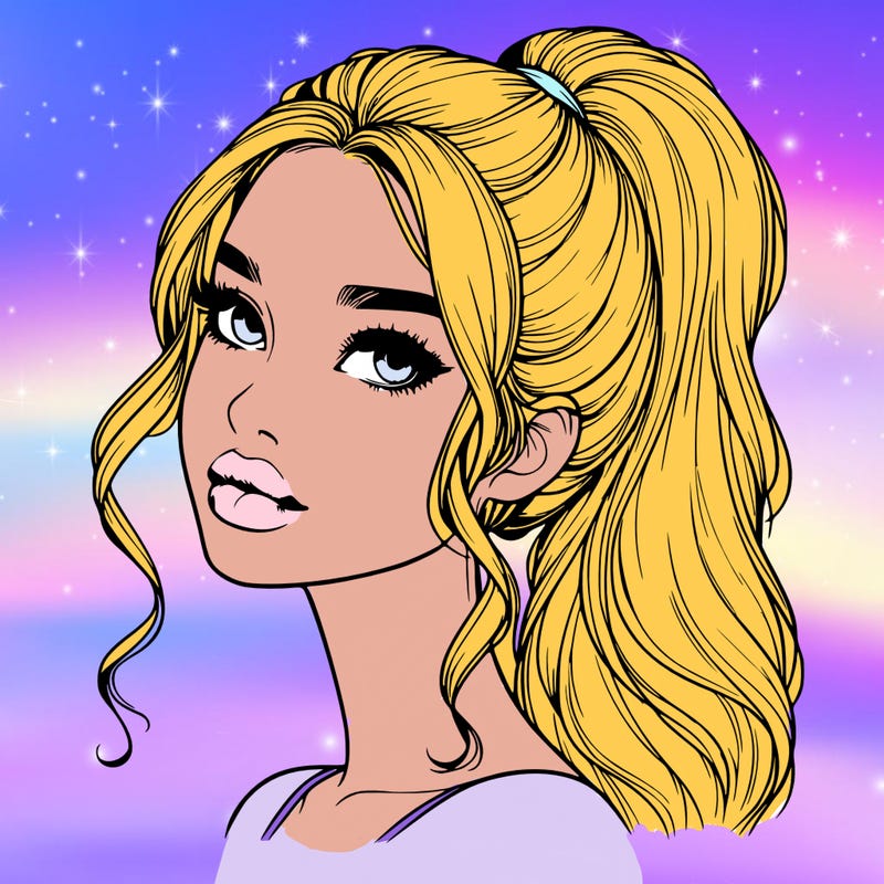 realistic girl with a ponytail on her hair and lips