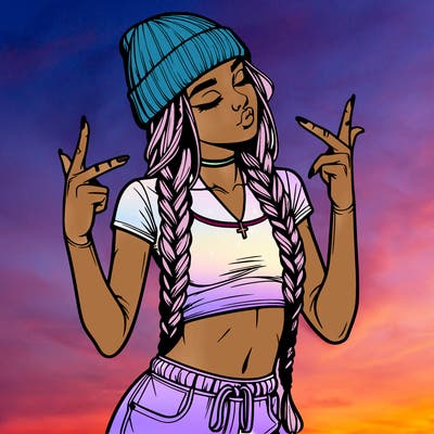 realistic teenage girl with braids and a beanie and crop top doing 🫶🏼