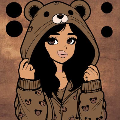 realistic girl in a animal pjs hoodie