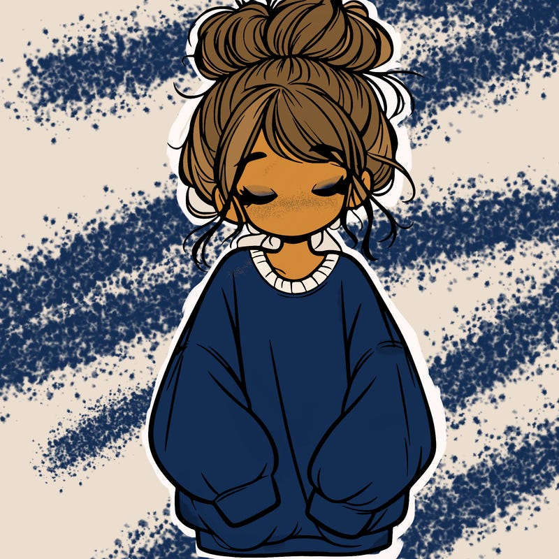 girl with baggy sweatshirt and messy bun
