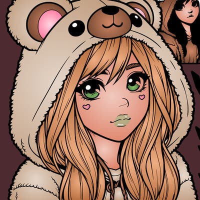 realistic girl in a bear hoodie