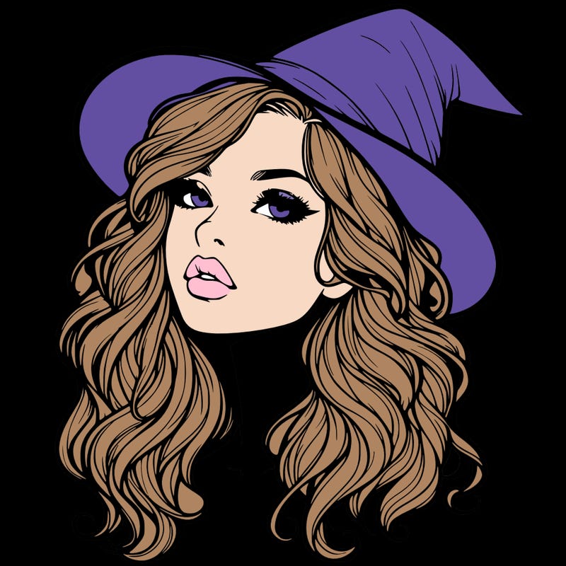 realistic witch girl with wavy hair and lips