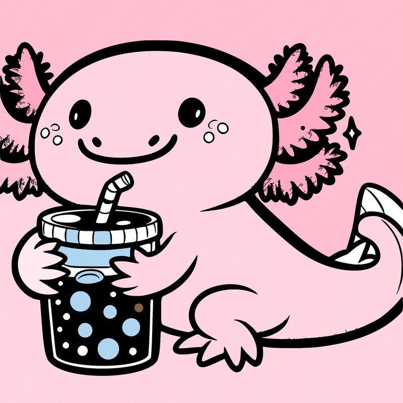 axolotl holding boba