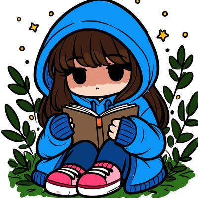 girl in oversized hoodie reading a book