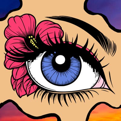 realistic eye with flower