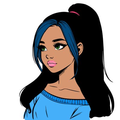 realistic girl with a high ponytail