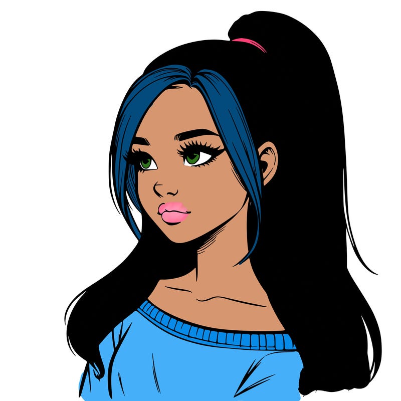 realistic girl with a high ponytail