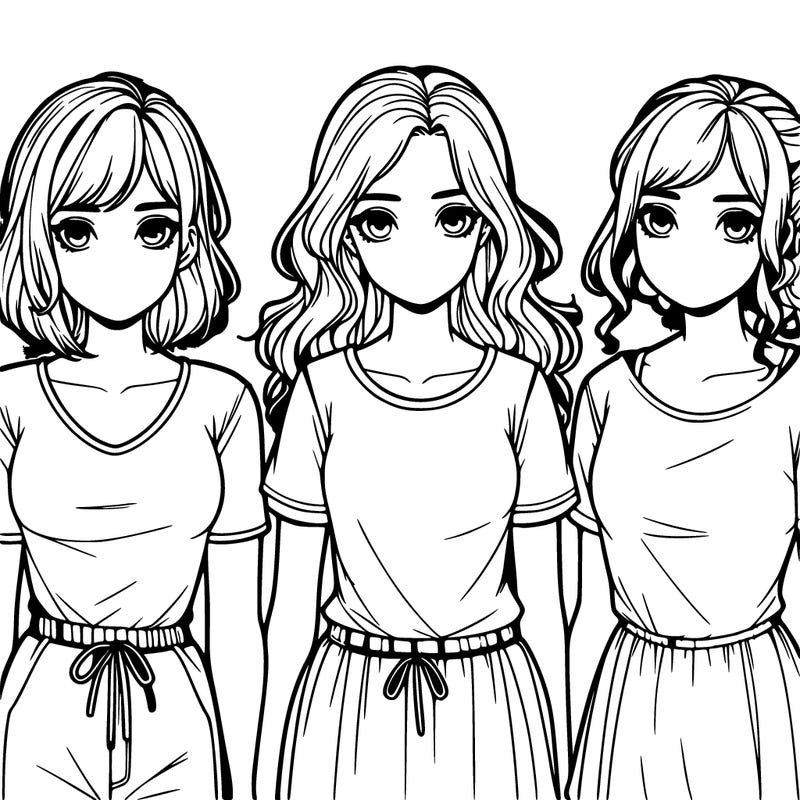 three realistic girls standing up