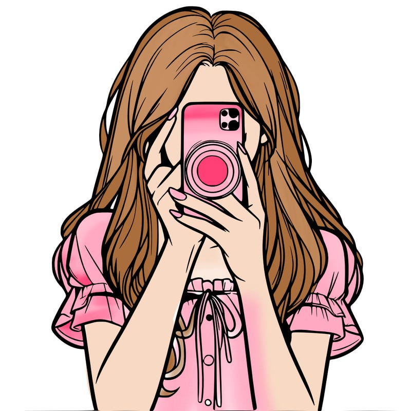a realistic girl holding her phone taking pictures