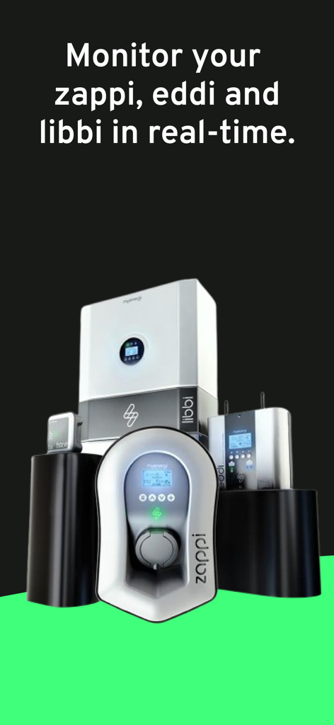 Real-time monitoring display for myenergi zappi EV charger and libbi battery storage devices