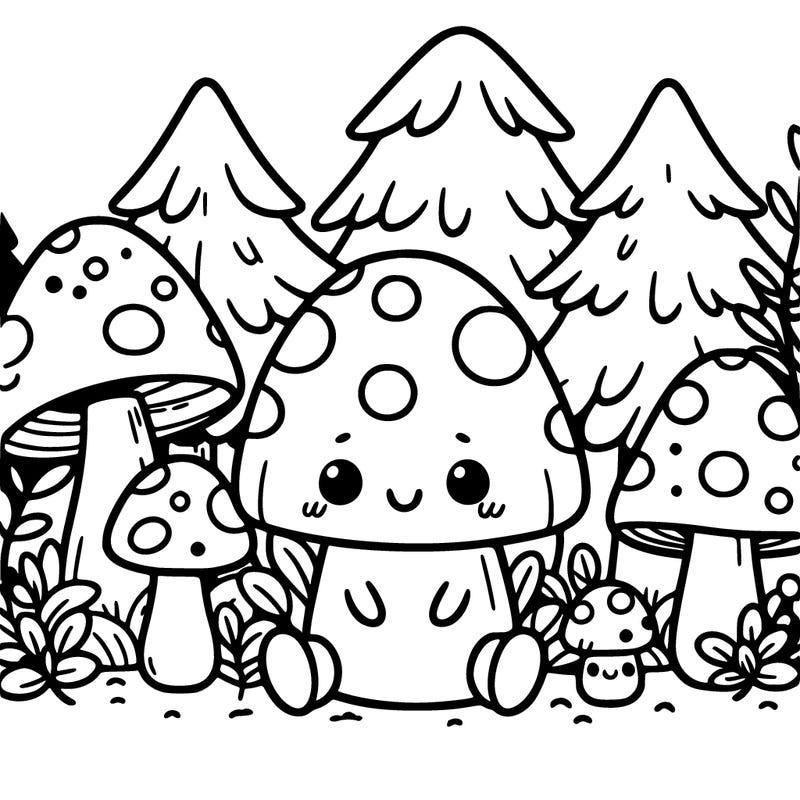 cute mushrooms and with forest