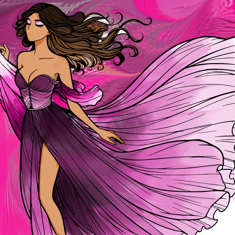 realistic woman in dress flowing the the wind